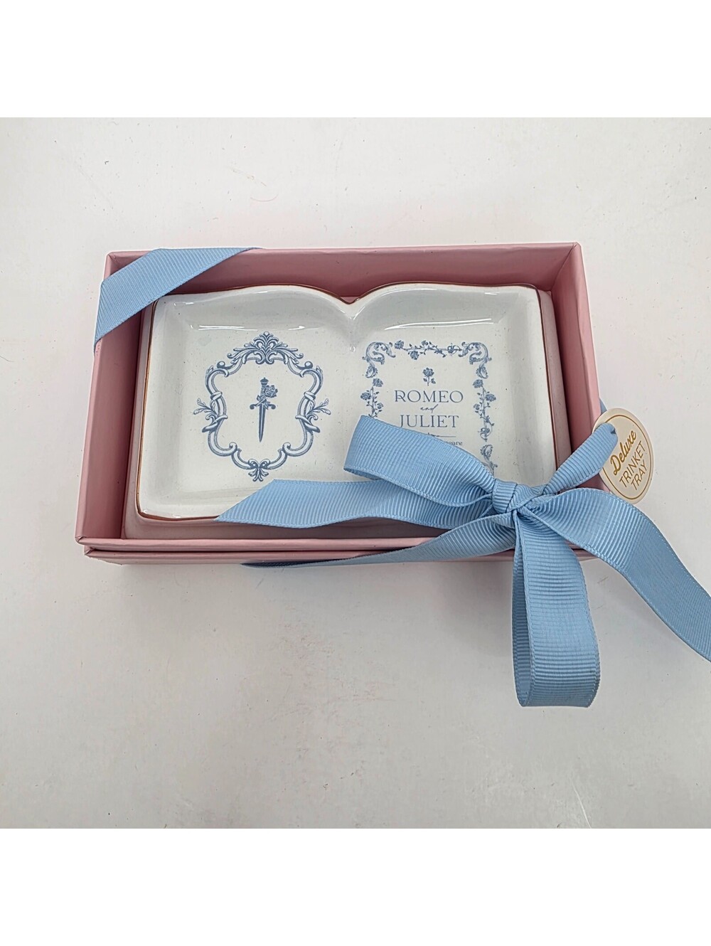 New Eccolo Romeo & Juliet Ceramic Book Shaped Deluxe Trinket Tray '5.25'x3'